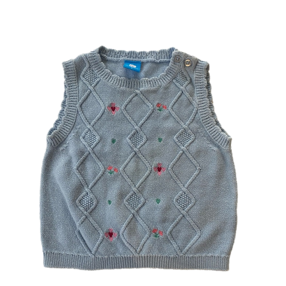 Les enphants knit vest 💯 cotton size 2t floral handmade